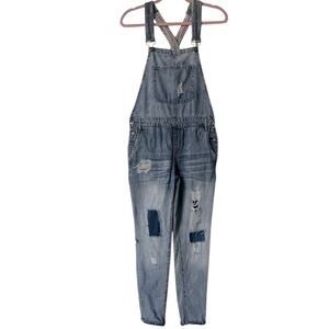 Forever 21 Distressed Patchwork Denim Overalls Y2K 90s Style Size 26